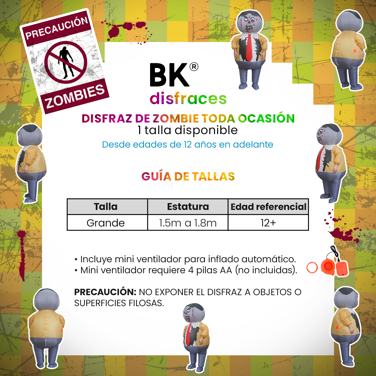 Disfraz inflable zombi zombie monstruo halloween toda ocasión