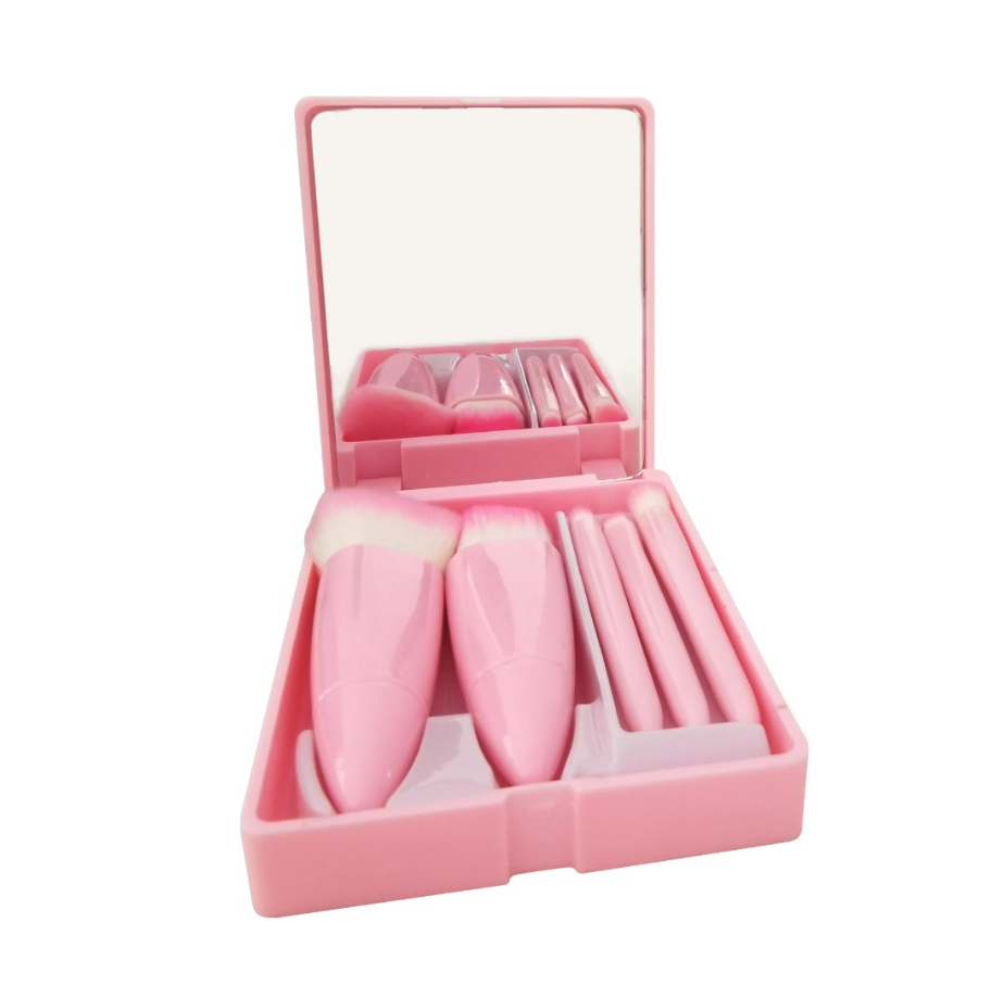 Set Juego De Brochas De Maquillaje Con Espejo Y Estuche Mini