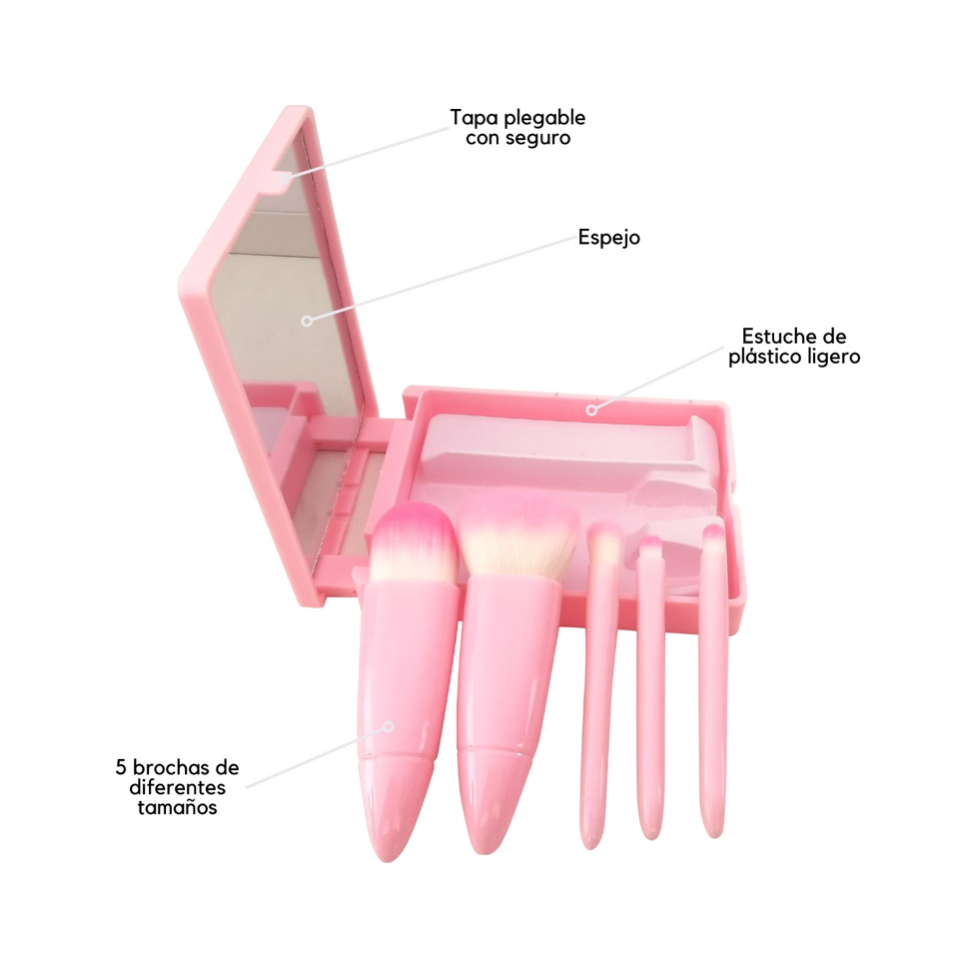 Set Juego De Brochas De Maquillaje Con Espejo Y Estuche Mini