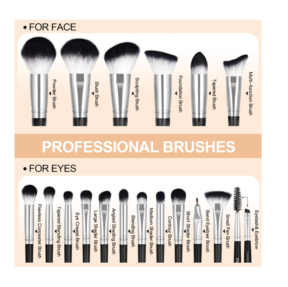 18 Piezas Brochas Set De Brochas Maquillaje Profesional Negras