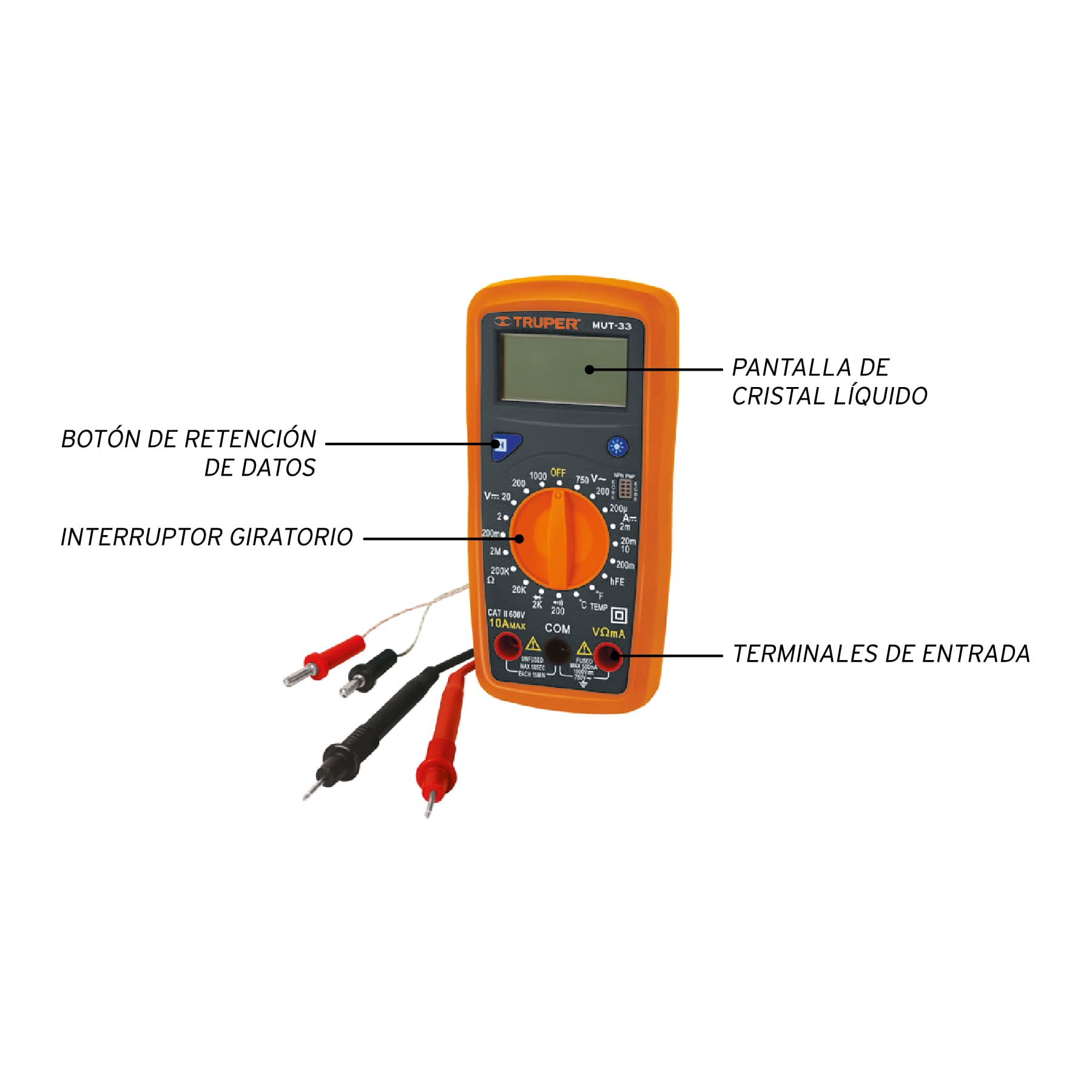 Multímetro digital, Prueba de continuidad audible y diodo, con protección contra sobrecargas