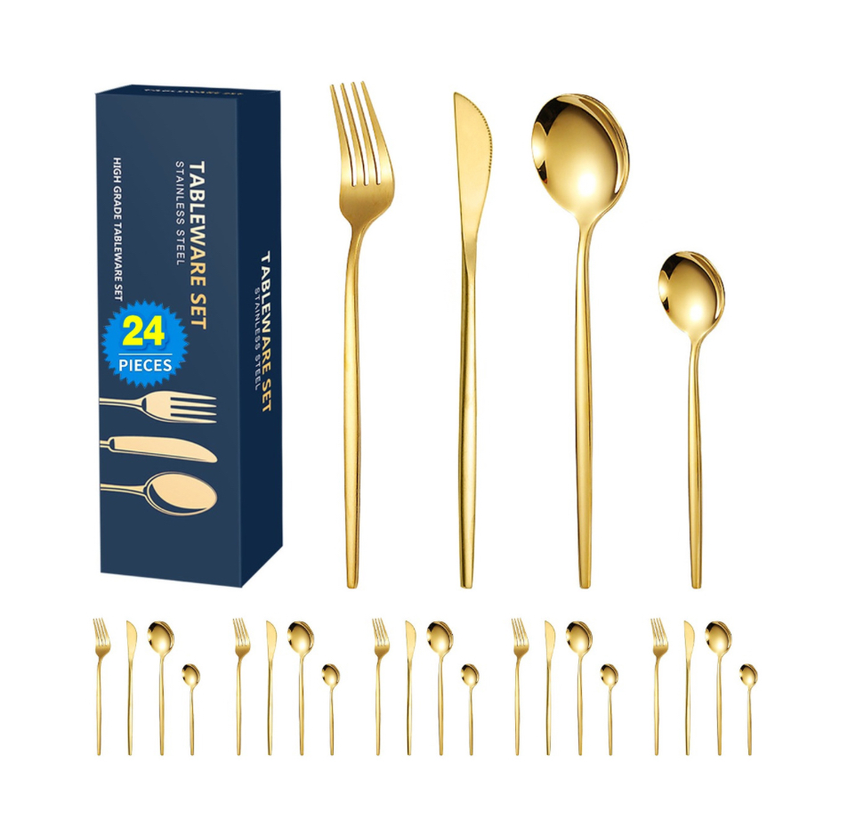 Juego De Cubiertos Acero Inoxidable Dorado Oscuro 24 Piezas