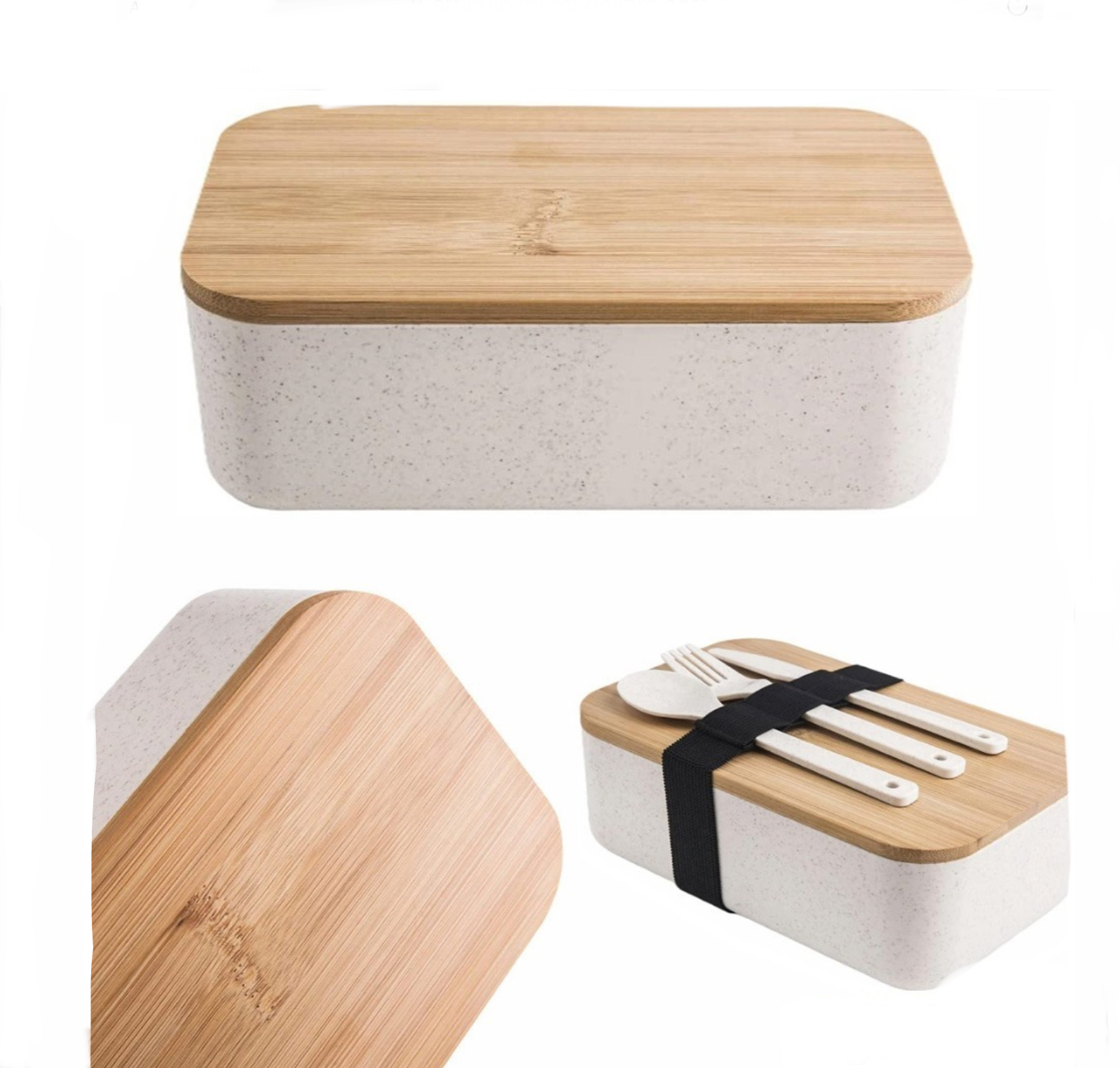 Contenedor Lunch Box Lonchera Comida Topper + Cubiertos beige