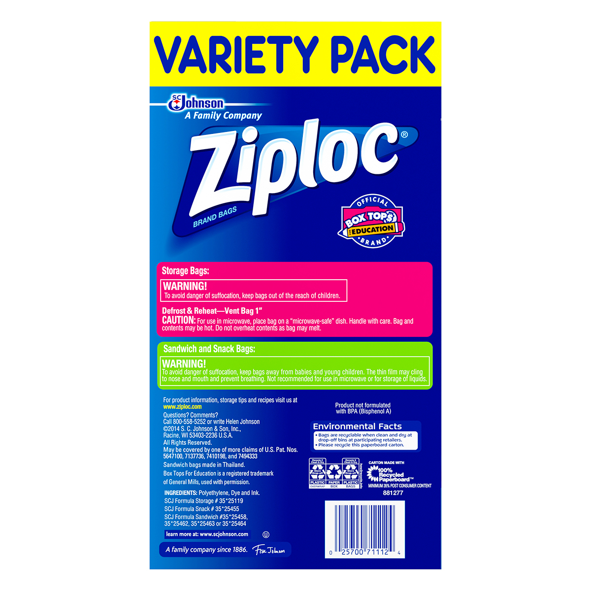 Ziploc Paquete Surtido de Bolsas 347 pzas