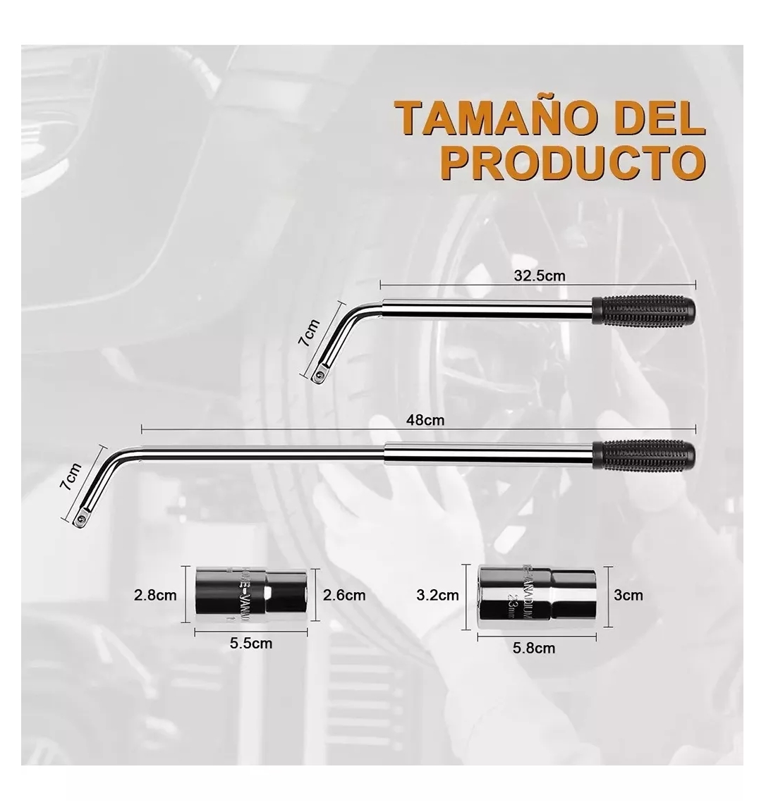 Llave Maneral Con Dados Para Rines rines Extensible 17-19 Mm Plata