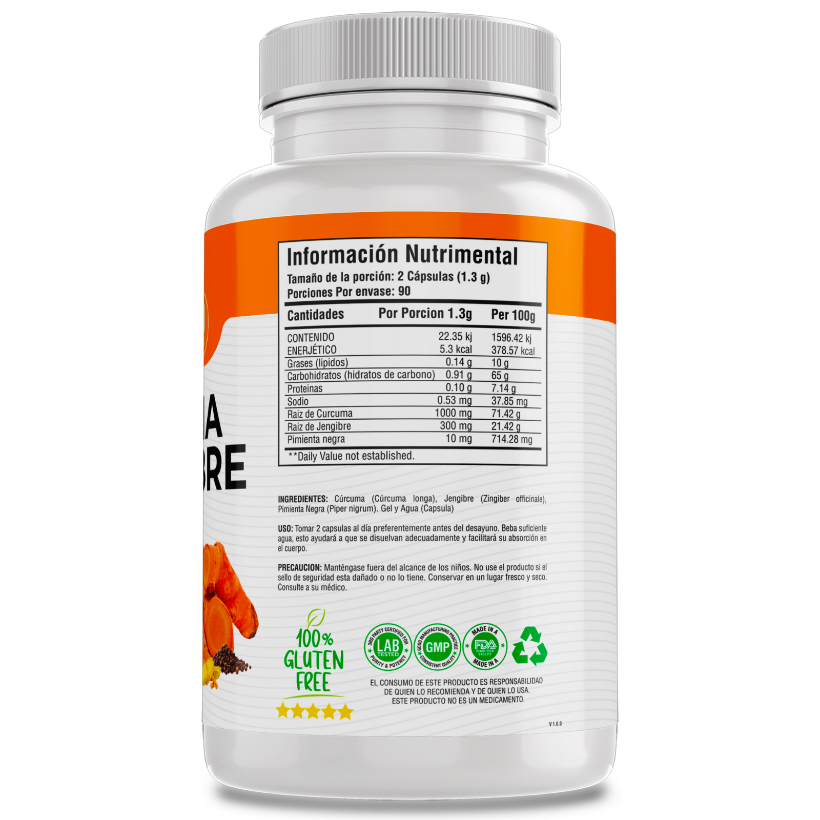 Cúrcuma + Jengibre 180 Cápsulas (Para 90 Días) - Adicionado con Curcuma [Potente Formulacion] + Jengibre + Pimienta Negra