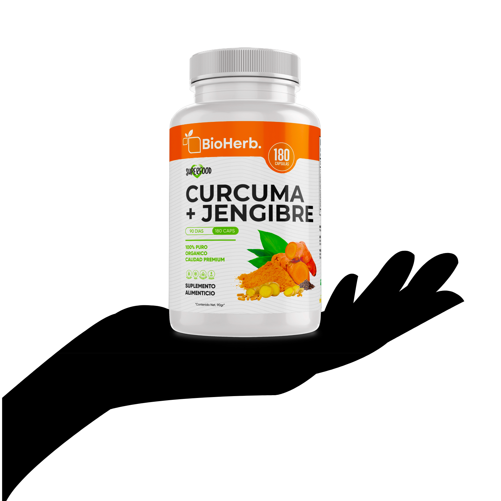 Cúrcuma + Jengibre 180 Cápsulas (Para 90 Días) - Adicionado con Curcuma [Potente Formulacion] + Jengibre + Pimienta Negra