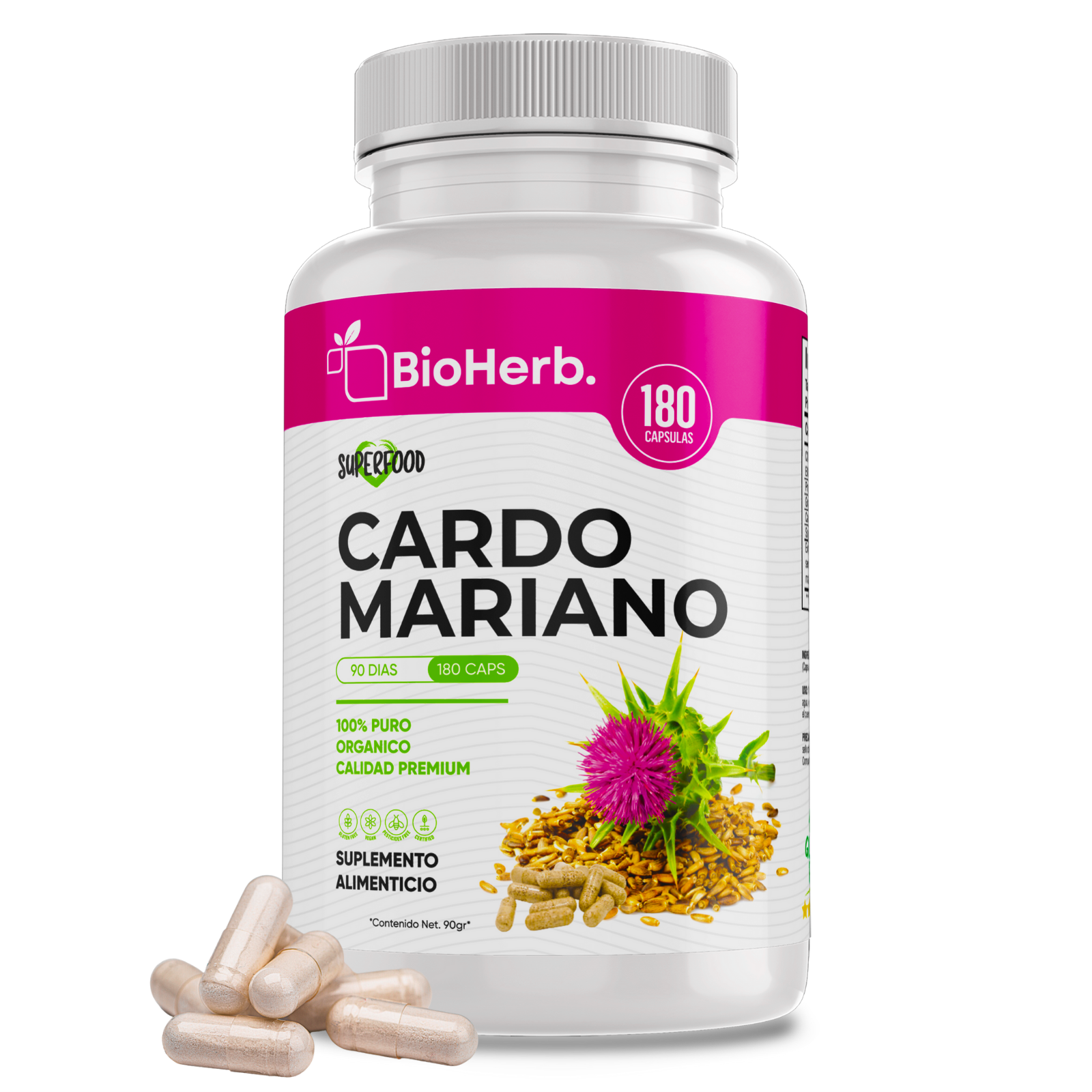 Cardo Mariano 100% Puro (180 Capsulas 500mg) |ORGANICO | NATURAL | Para 90  Dias | - Milk Thistle