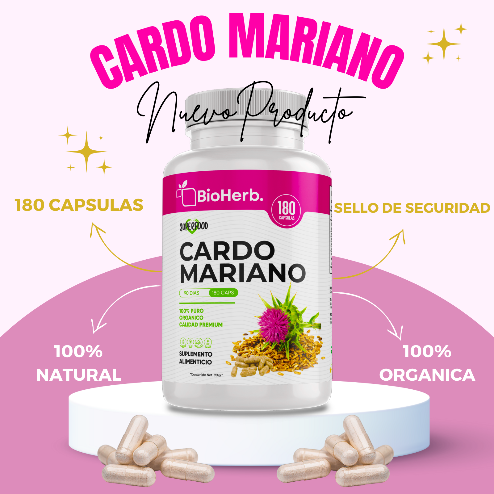 Cardo Mariano 100% Puro (180 Capsulas 500mg) |ORGANICO | NATURAL | Para 90 Dias | - Milk Thistle