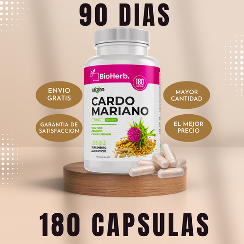 Cardo Mariano 100% Puro (180 Capsulas 500mg), ORGANICO, NATURAL, Para 90  Dias