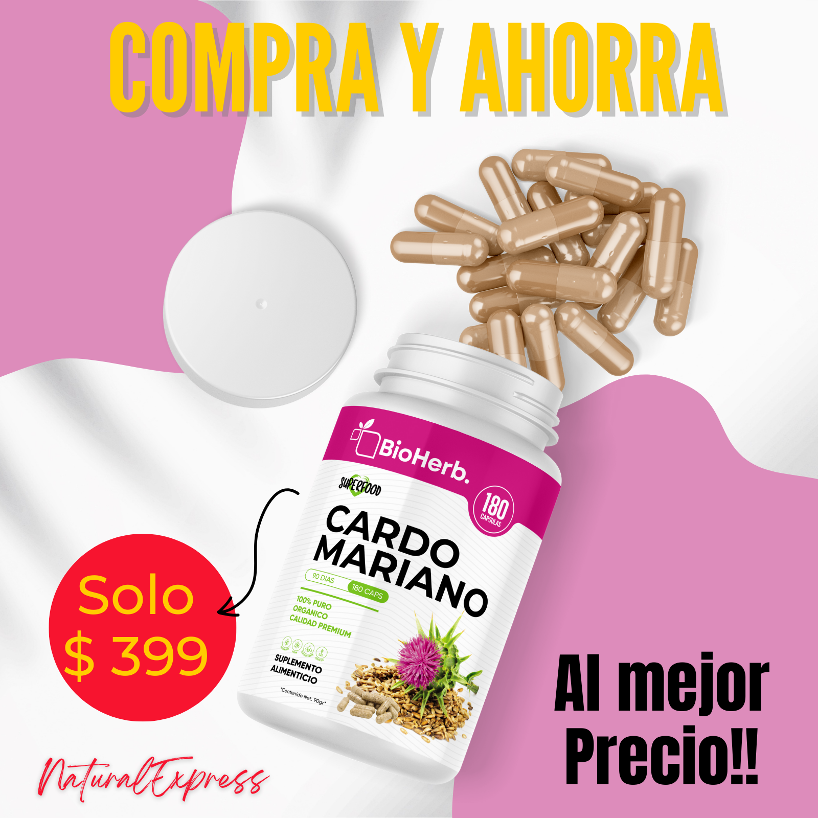 Cardo Mariano 100% Puro (180 Capsulas 500mg) |ORGANICO | NATURAL | Para 90 Dias | - Milk Thistle