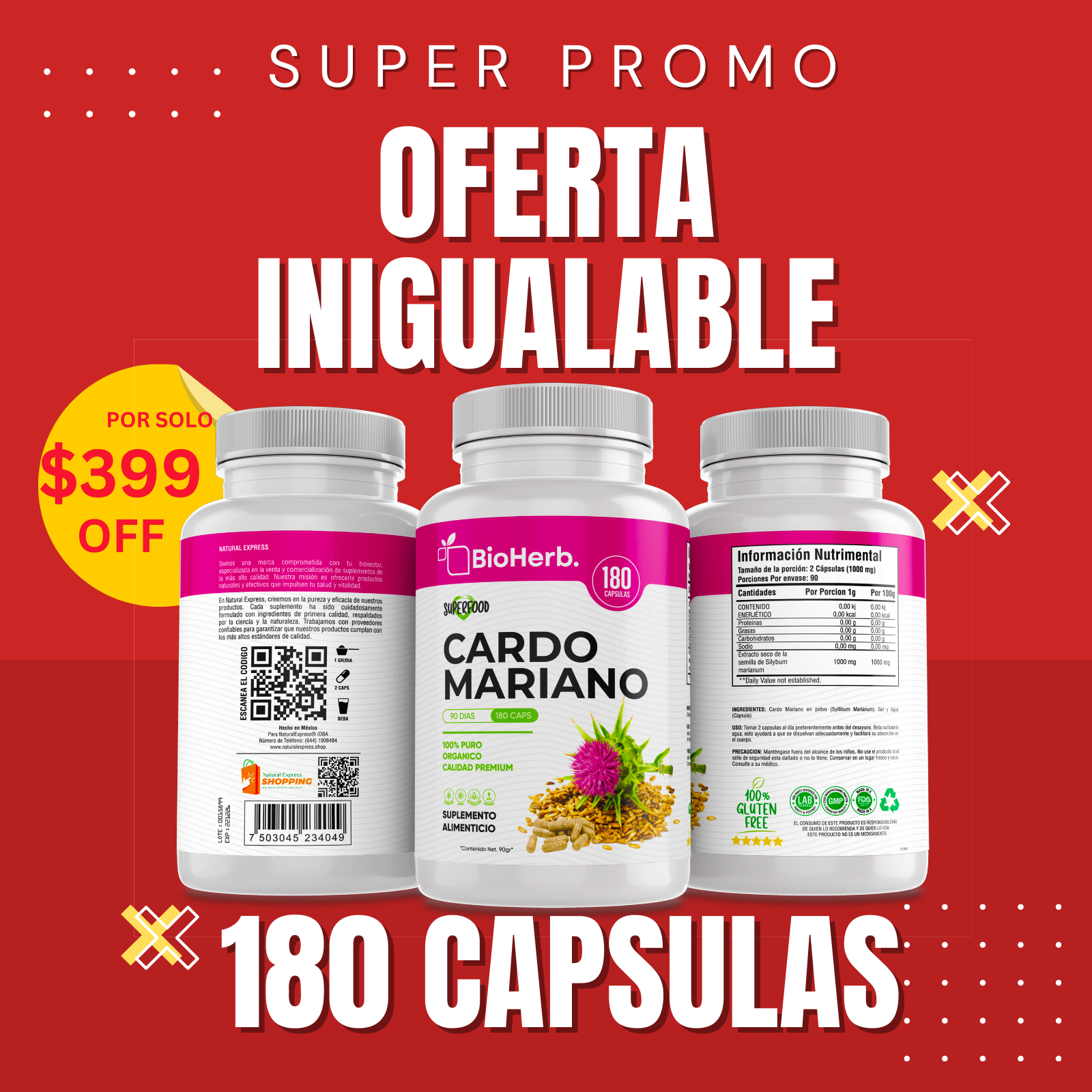 Cardo Mariano 100% Puro (180 Capsulas 500mg) |ORGANICO | NATURAL | Para 90 Dias | - Milk Thistle