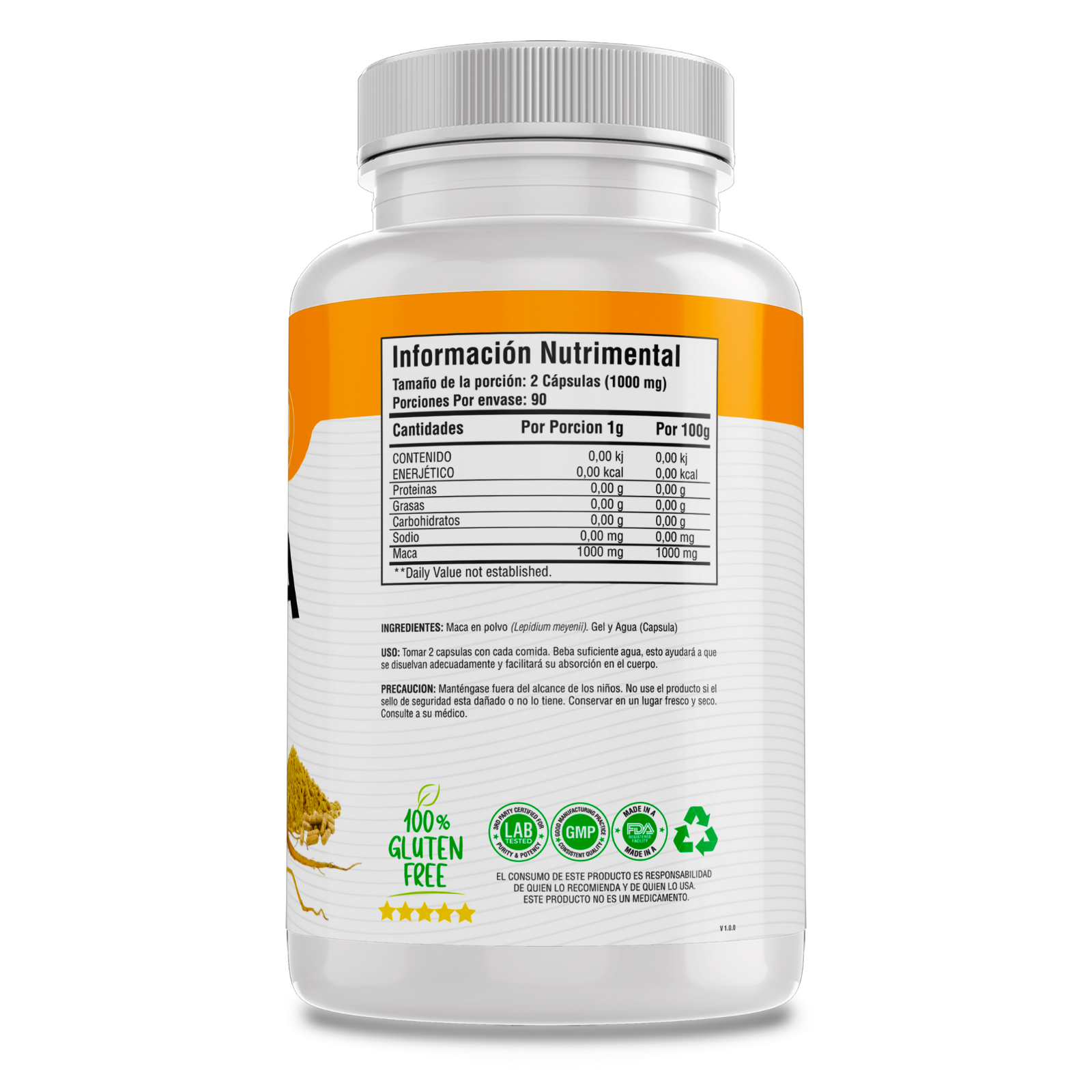 Maca Organica 100% Pura (180 Capsulas 500mg) |Para 90 Dias | NATURAL | Organica | - Yellow Maca - BioHerb.