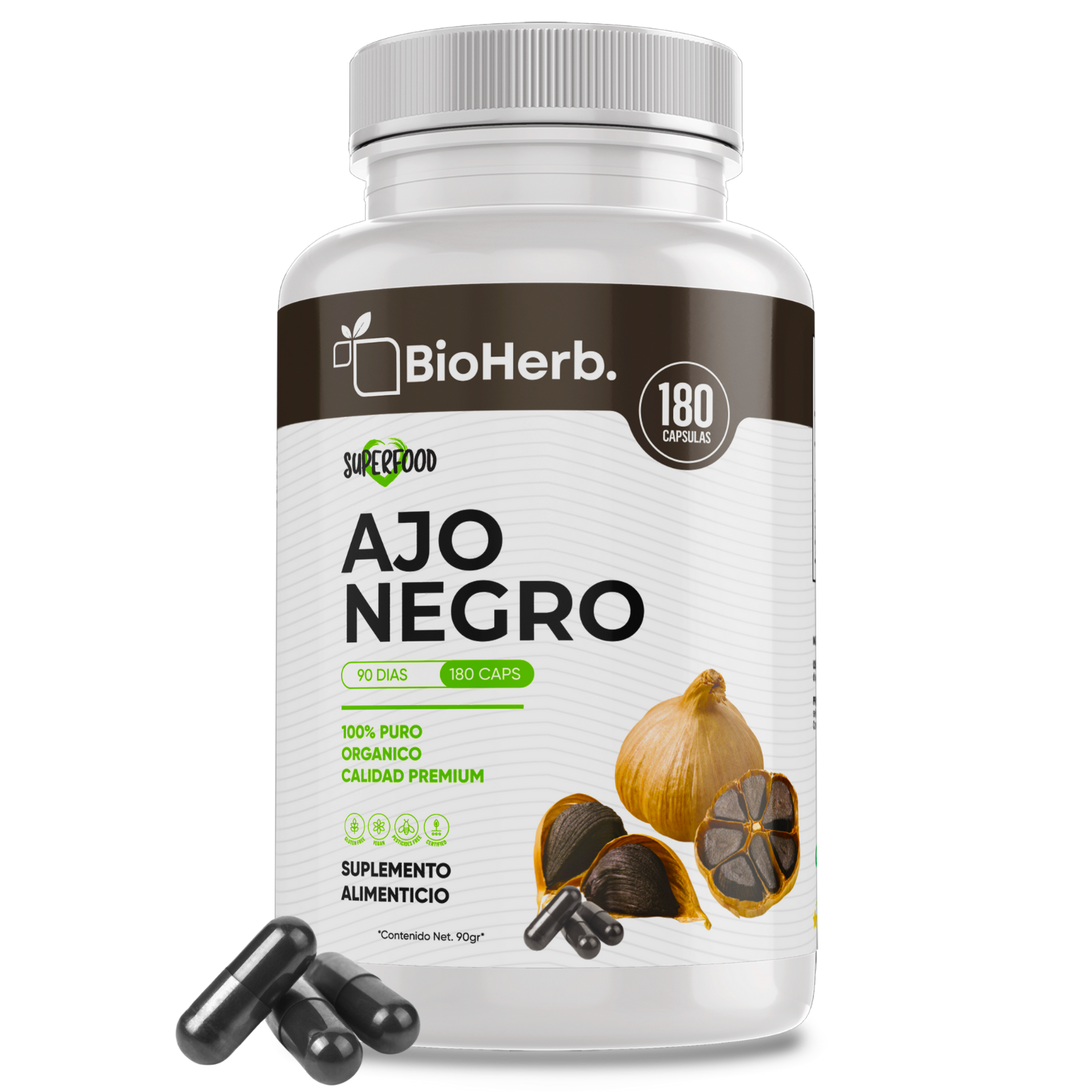 Ajo Negro 100% Puro (180 Capsulas 500mg) |ORGANICO | NATURAL | Para 90 Dias | - Black Garlic