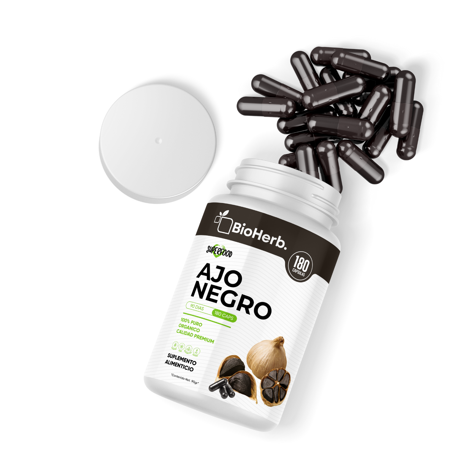 Ajo Negro 100% Puro (180 Capsulas 500mg) |ORGANICO | NATURAL | Para 90 Dias | - Black Garlic