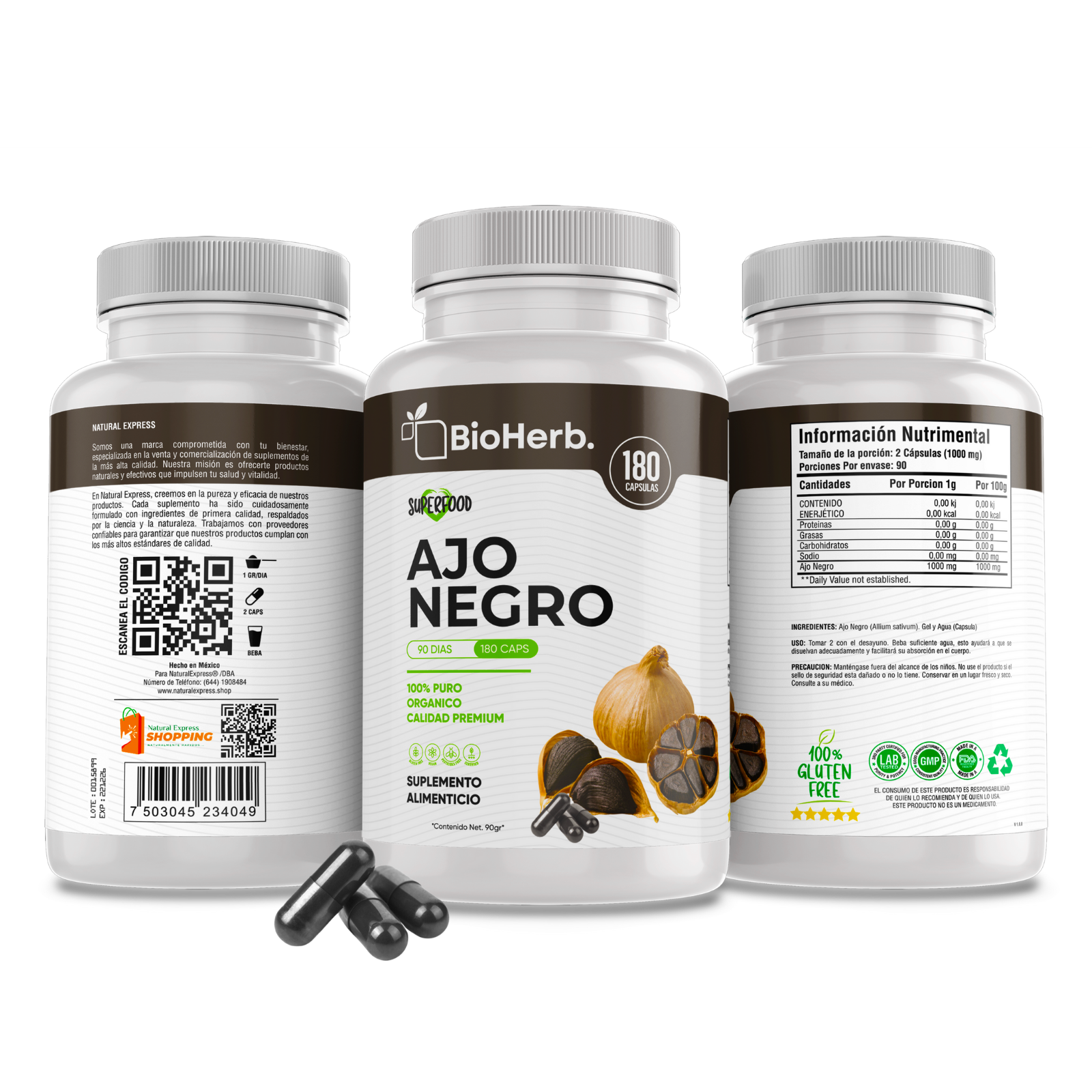 Ajo Negro 100% Puro (180 Capsulas 500mg) |ORGANICO | NATURAL | Para 90 Dias | - Black Garlic