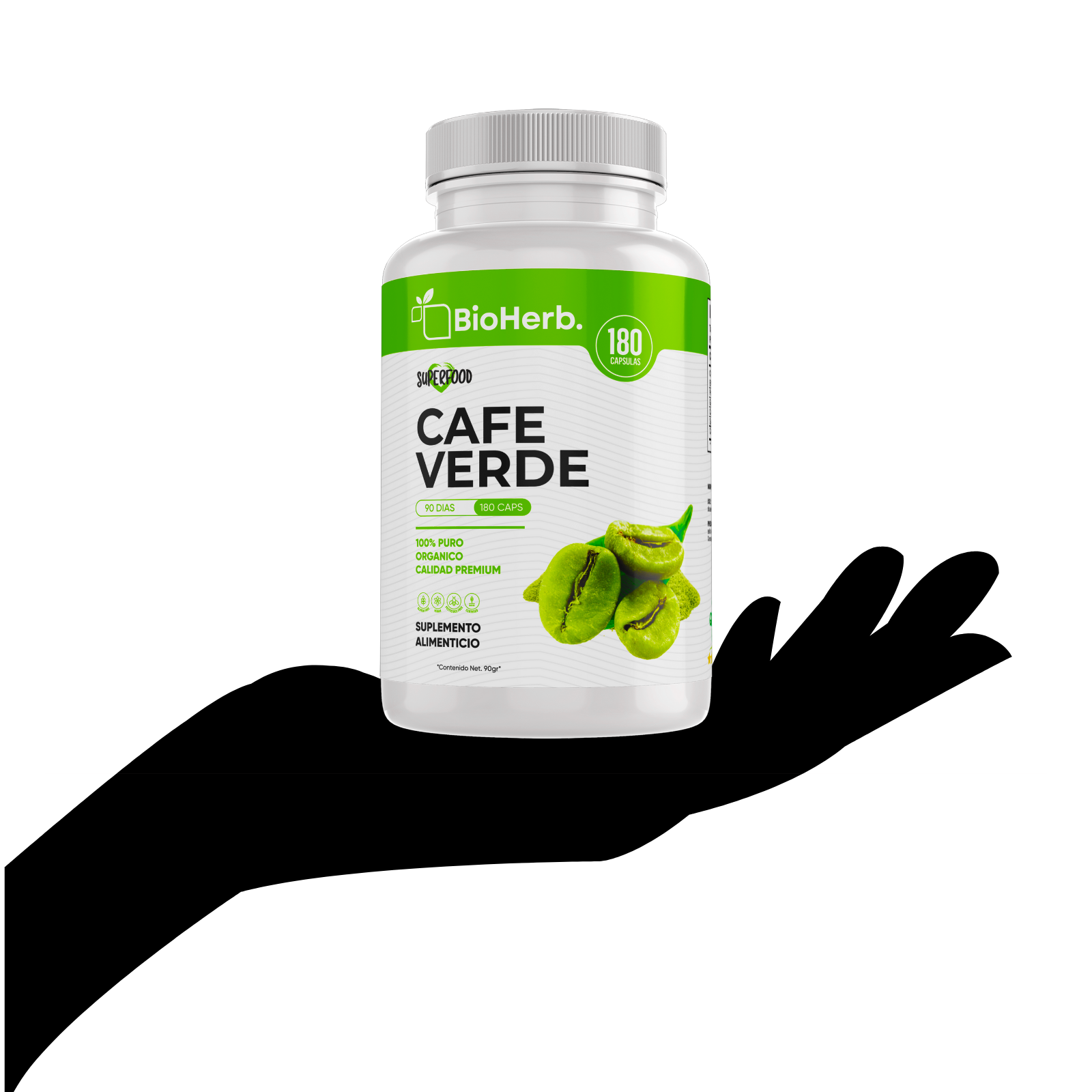 Cafe Verde 100% Puro (180 Capsulas 500mg) |ORGANICO | NATURAL | Para 90 Dias | - Organic Green Coffe Extract