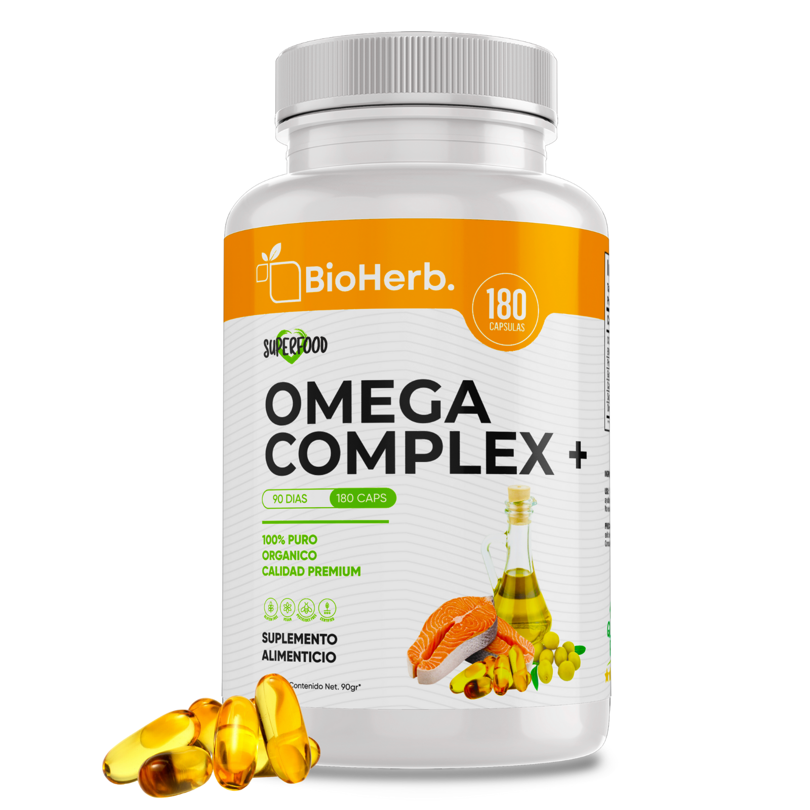 Omega Complex + 3, 6 y 9 100% Puro (90 Capsulas 1000mg) |ORGANICO | NATURAL | Para 90 Dias | - Omega Complex +