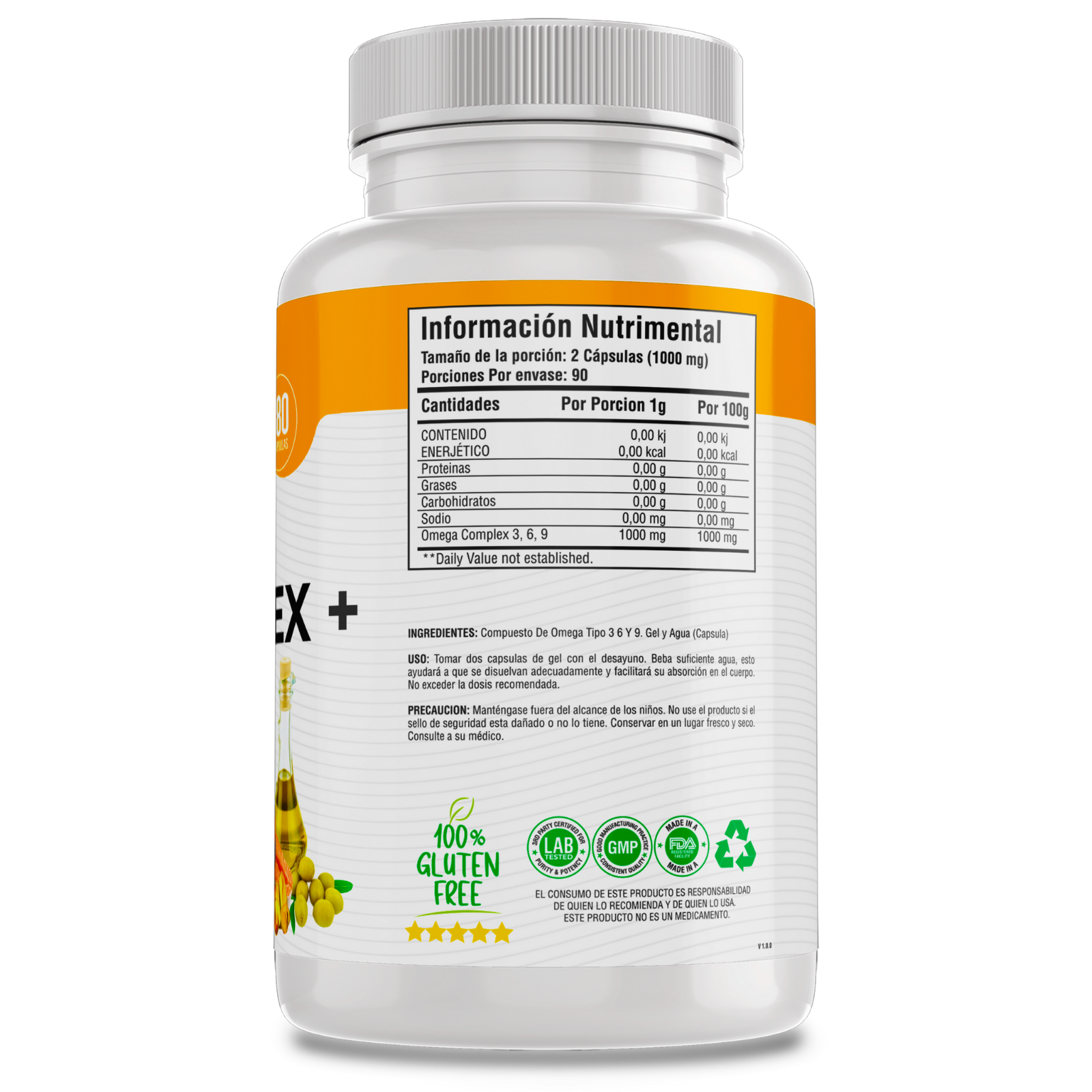 Omega Complex + 3, 6 y 9 100% Puro (90 Capsulas 1000mg) |ORGANICO | NATURAL | Para 90 Dias | - Omega Complex +