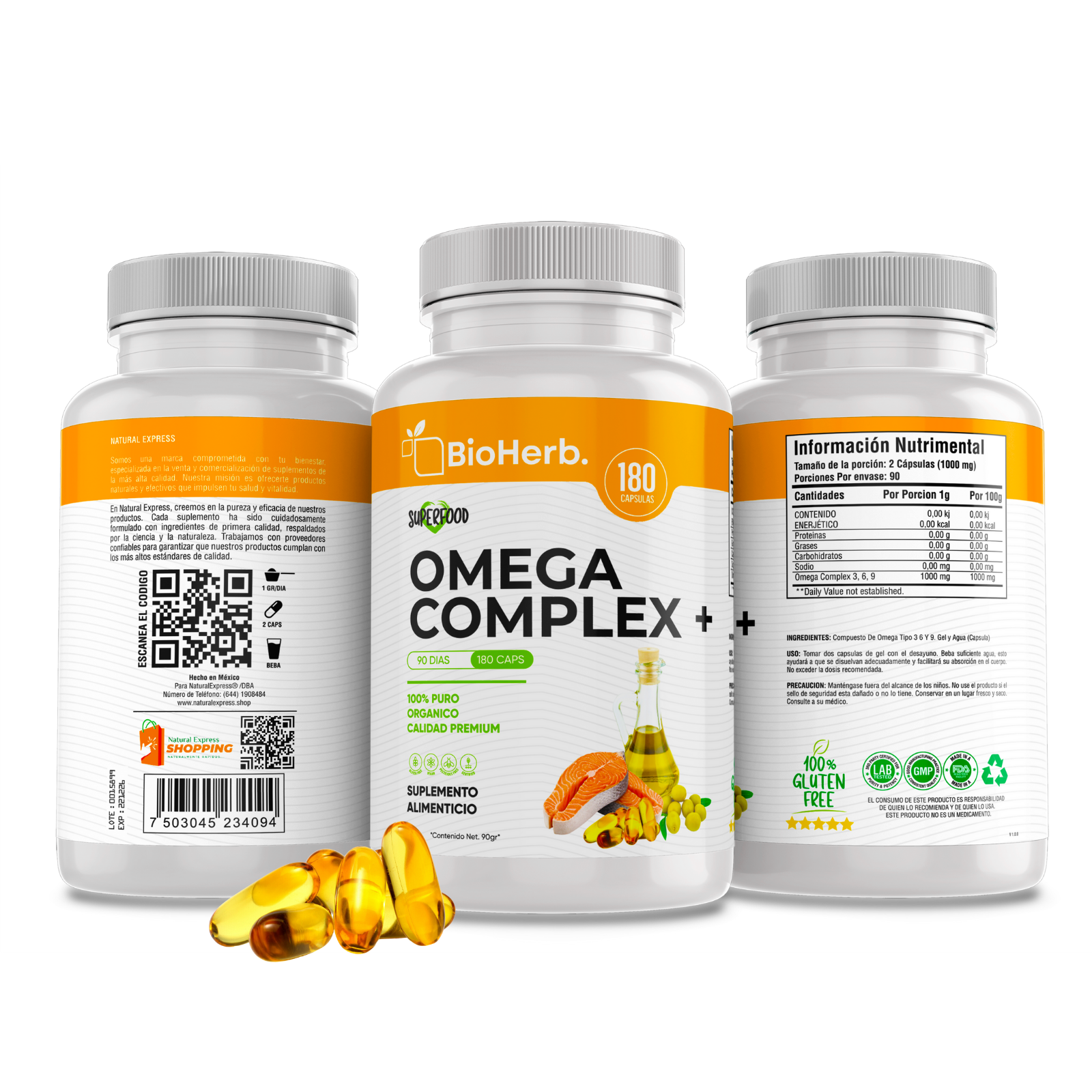 Omega Complex + 3, 6 y 9 100% Puro (90 Capsulas 1000mg) |ORGANICO | NATURAL | Para 90 Dias | - Omega Complex +