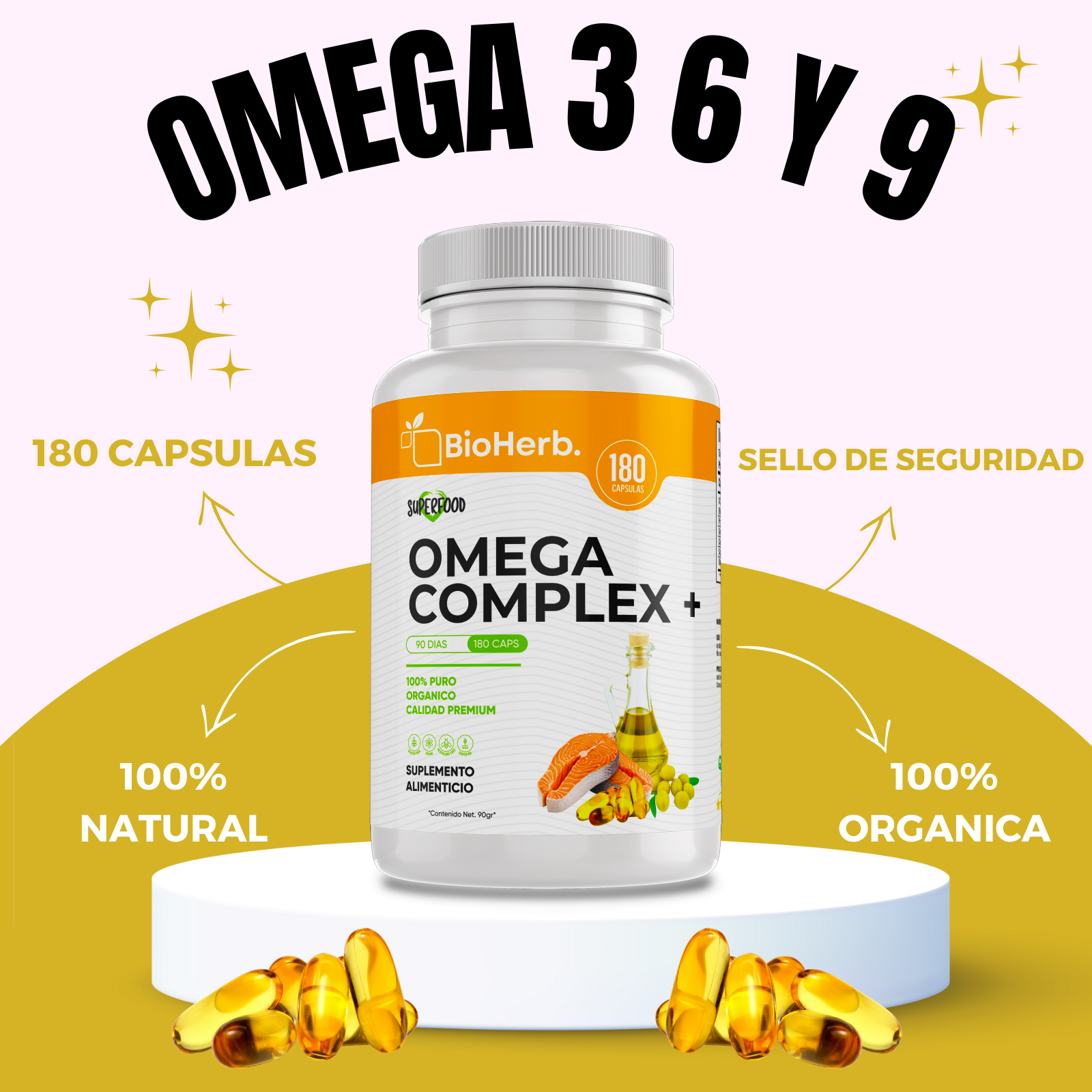 Omega Complex + 3, 6 y 9 100% Puro (90 Capsulas 1000mg) |ORGANICO | NATURAL | Para 90 Dias | - Omega Complex +