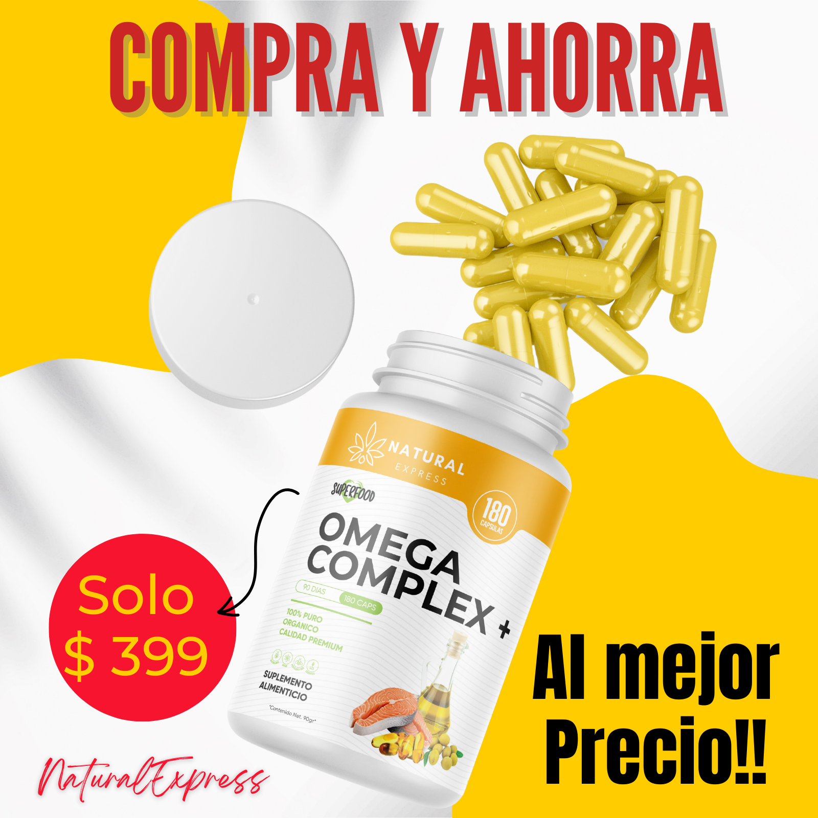 Omega Complex + 3, 6 y 9 100% Puro (90 Capsulas 1000mg) |ORGANICO | NATURAL | Para 90 Dias | - Omega Complex +