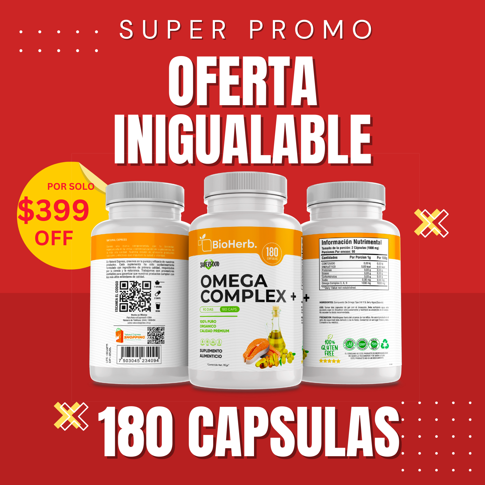Omega Complex + 3, 6 y 9 100% Puro (90 Capsulas 1000mg) |ORGANICO | NATURAL | Para 90 Dias | - Omega Complex +