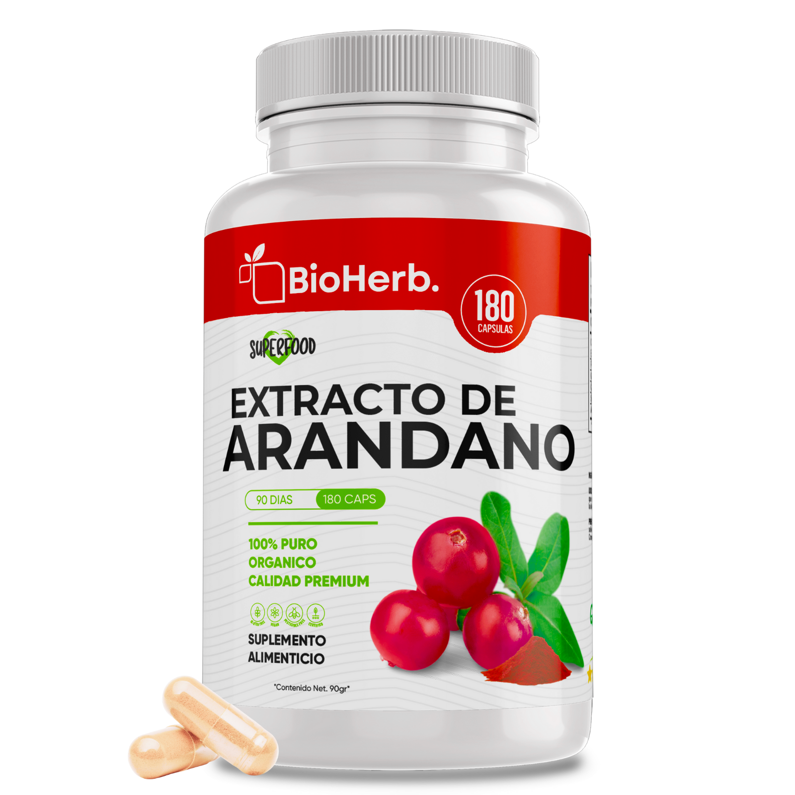 Extracto de Arandano 100% Puro (180 Capsulas 500mg) |ORGANICO | NATURAL | Para 90 Dias | - Organic Cranberry Extract Extract