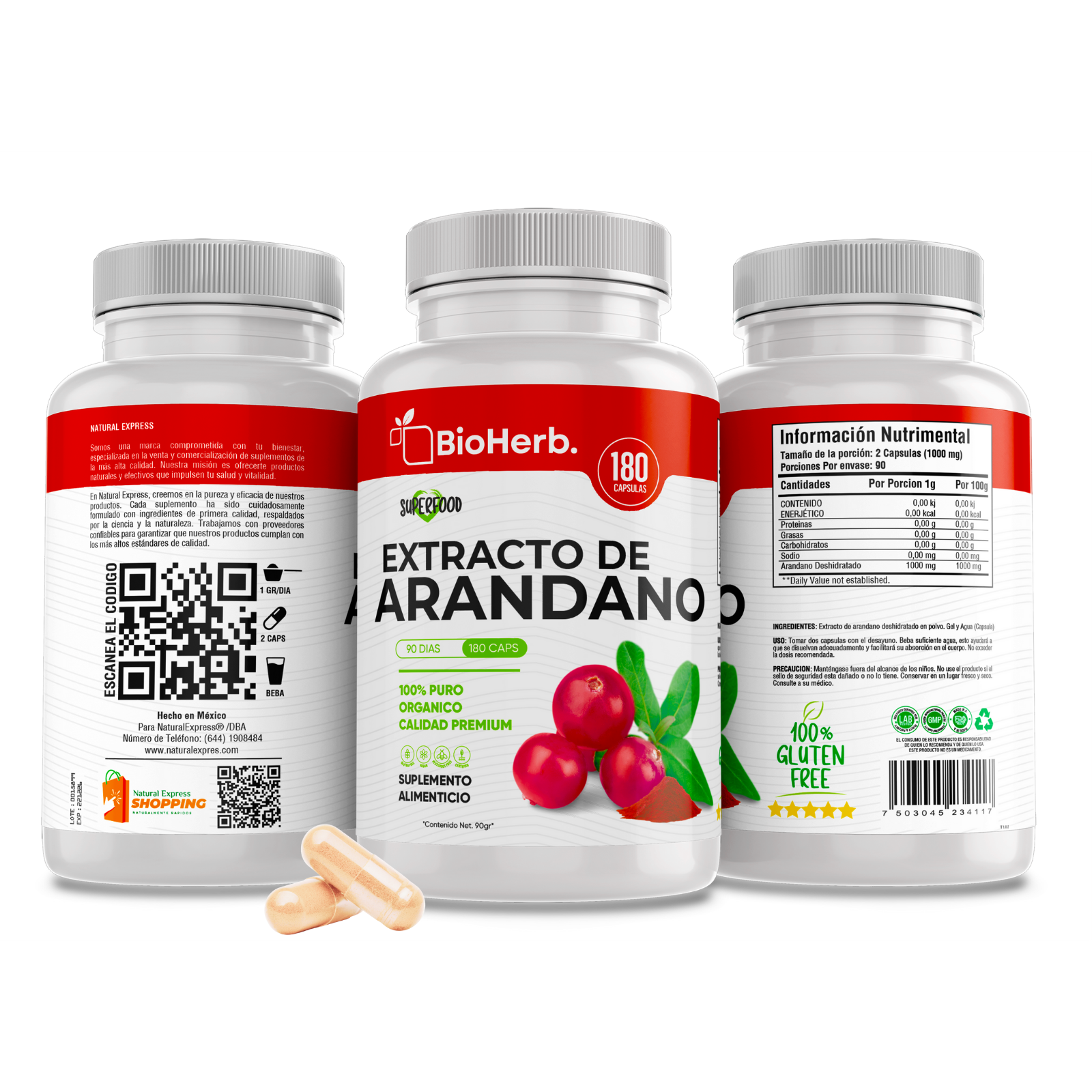 Extracto de Arandano 100% Puro (180 Capsulas 500mg) |ORGANICO | NATURAL | Para 90 Dias | - Organic Cranberry Extract Extract