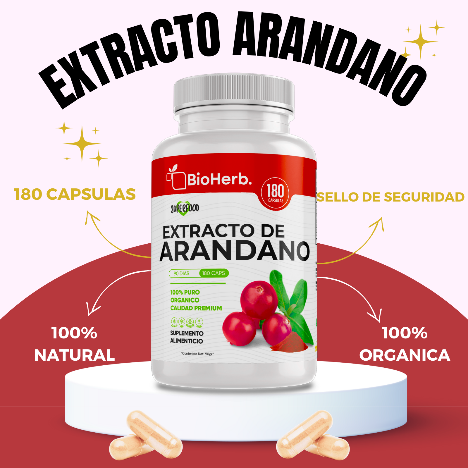 Extracto de Arandano 100% Puro (180 Capsulas 500mg) |ORGANICO | NATURAL | Para 90 Dias | - Organic Cranberry Extract Extract