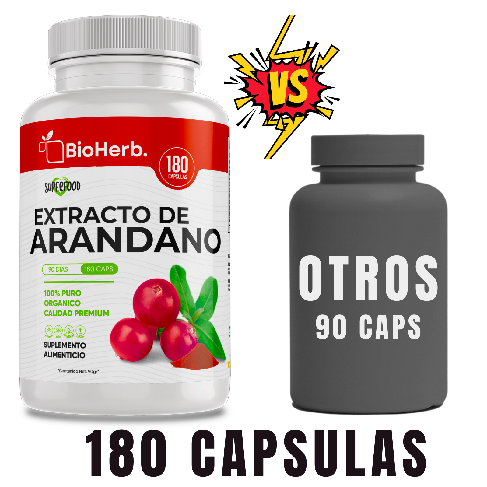 Extracto de Arandano 100% Puro (180 Capsulas 500mg) |ORGANICO | NATURAL | Para 90 Dias | - Organic Cranberry Extract Extract