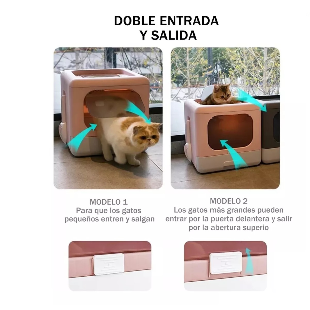 Arenero Para Gatos Grande Cerrado Plegable Portátil Rosa