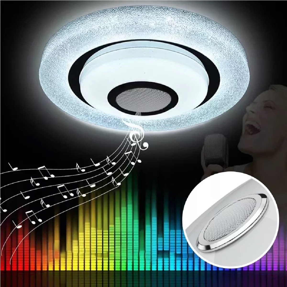 Lámpara De Techo Bluetooth Música Led Rgb Plafón Con Bocina Azul