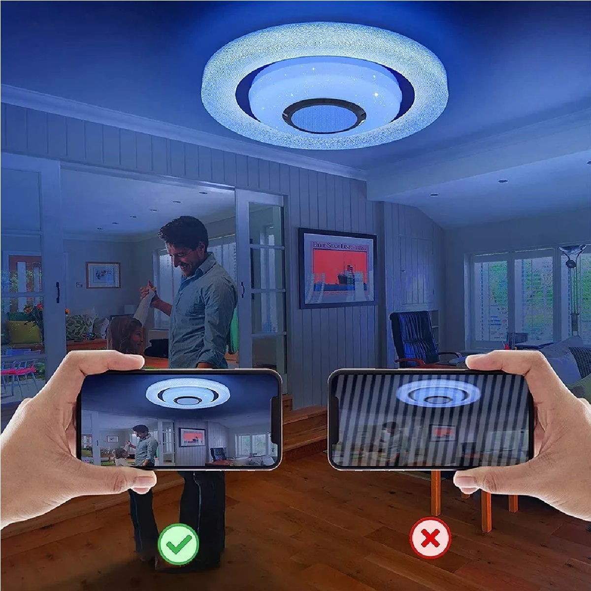 Lámpara De Techo Bluetooth Música Led Rgb Plafón Con Bocina Azul