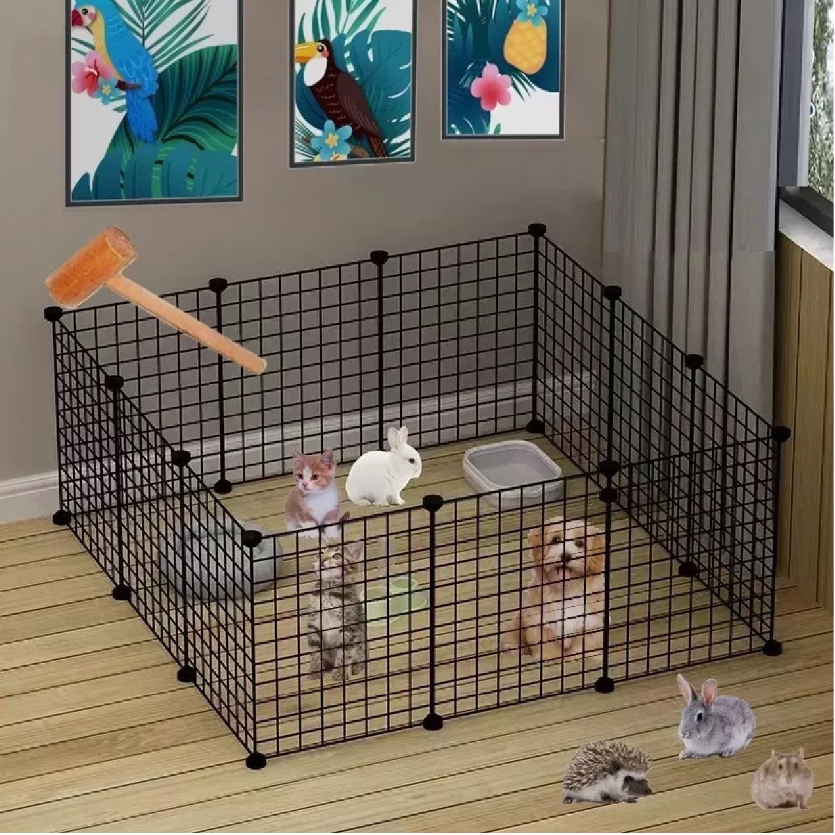 Corralito Plegable De Metal Para Mascotas Conejo Gato Perro