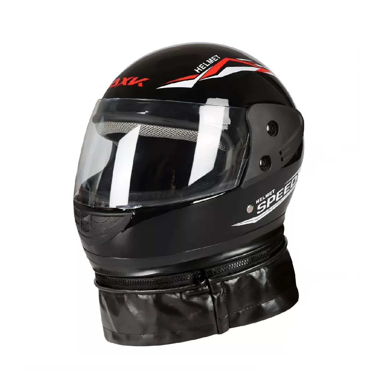 Casco Moto Abatible Negro Brillante Motociclista Con Bufanda