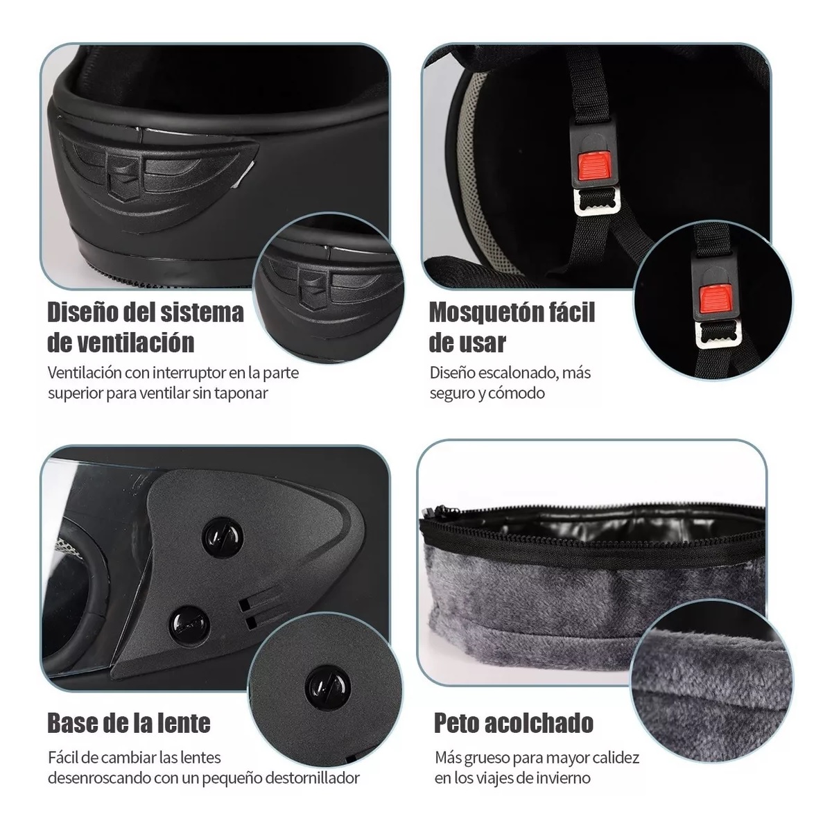 Casco Moto Abatible Negro Brillante Motociclista Con Bufanda