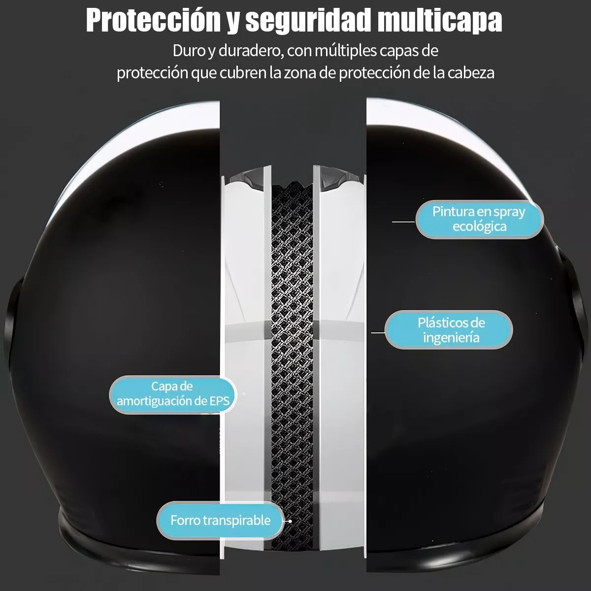 Casco Moto Abatible Negro Brillante Motociclista Con Bufanda