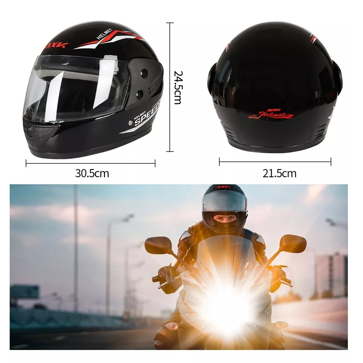 Casco Moto Abatible Negro Brillante Motociclista Con Bufanda