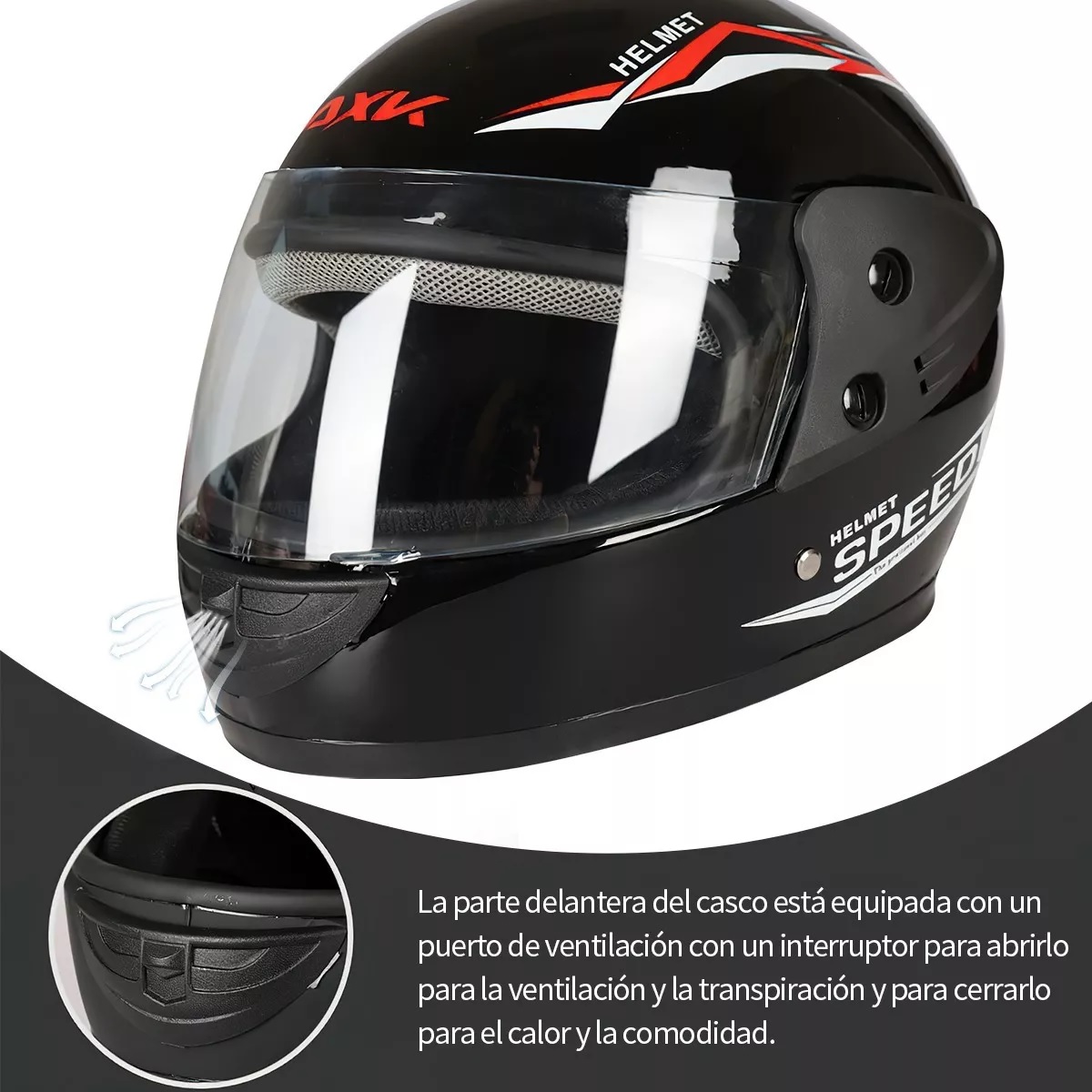 Casco Moto Abatible Negro Brillante Motociclista Con Bufanda