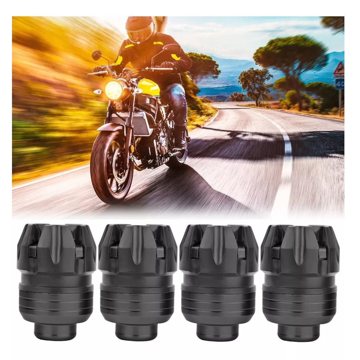 Set Slider Eje Llanta Universal Motocicleta 4pcs Negro