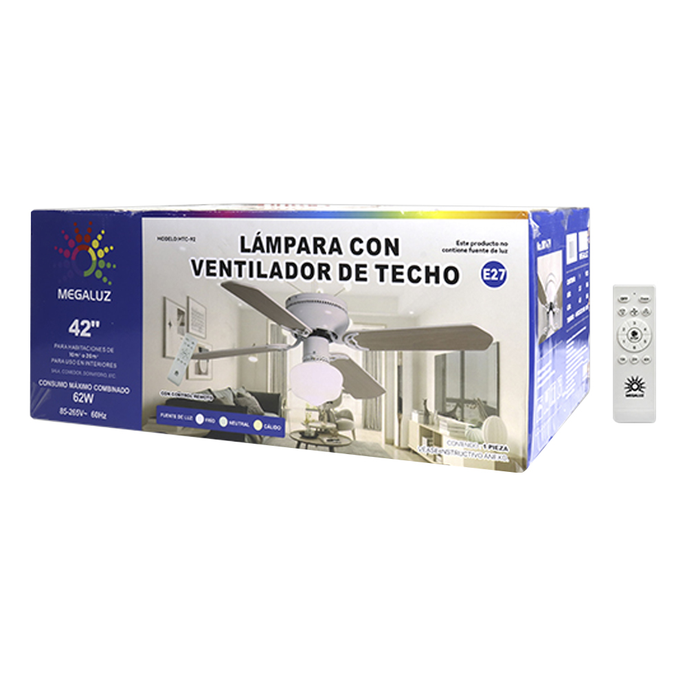 Ventilador de Techo con Lámpara LED de 42", 4 Aspas Fijas y 6 Velocidades Megaluz CF1135-42