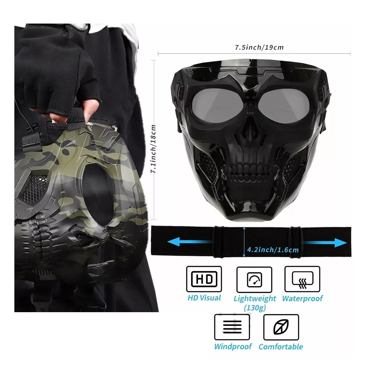 Mascara De Calavera Y Goggles Tacticos Militares Motocross Lente Gris