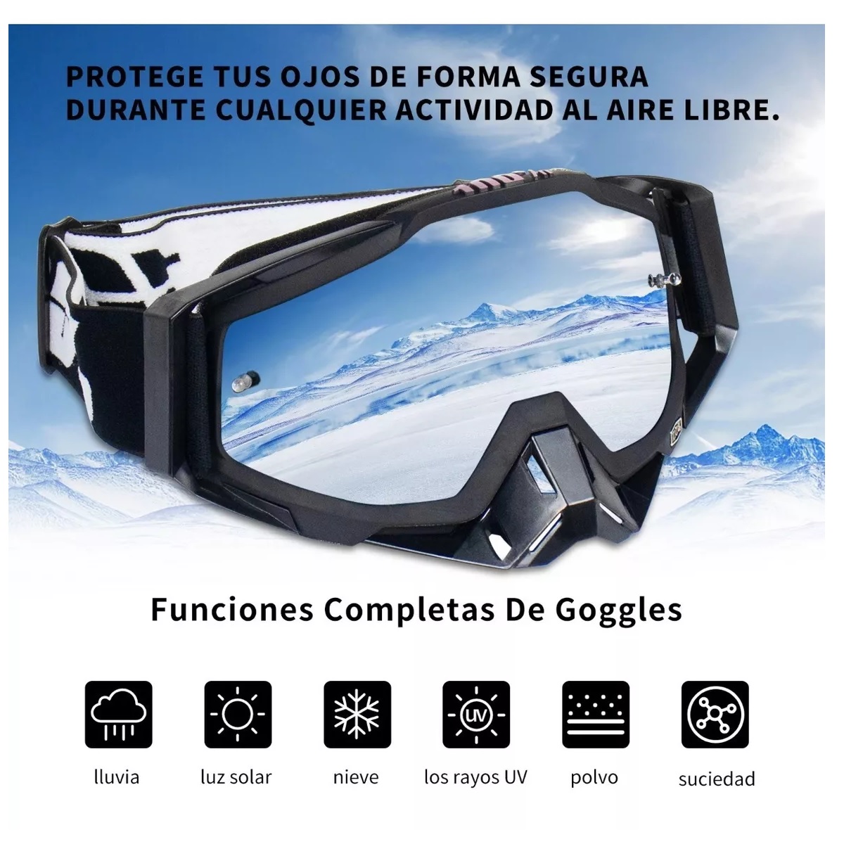 Goggles Motocross Gafas De Esquí Mtb Motociclista Negro