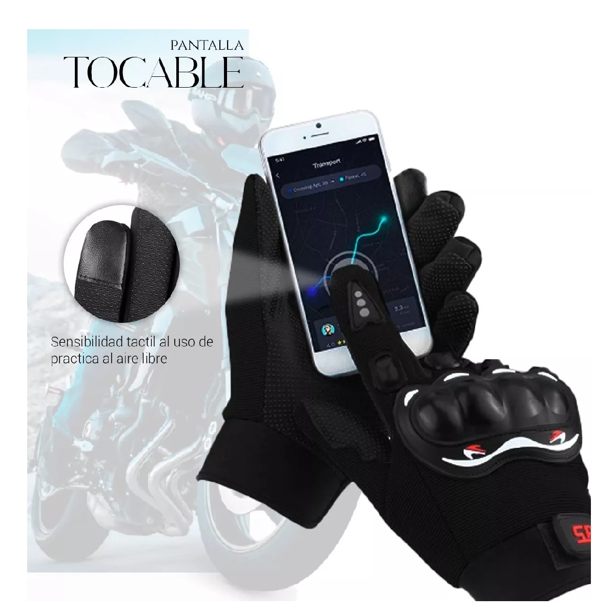 Guantes Con Proteccion Motociclista Anti Derrape Táctil Grande