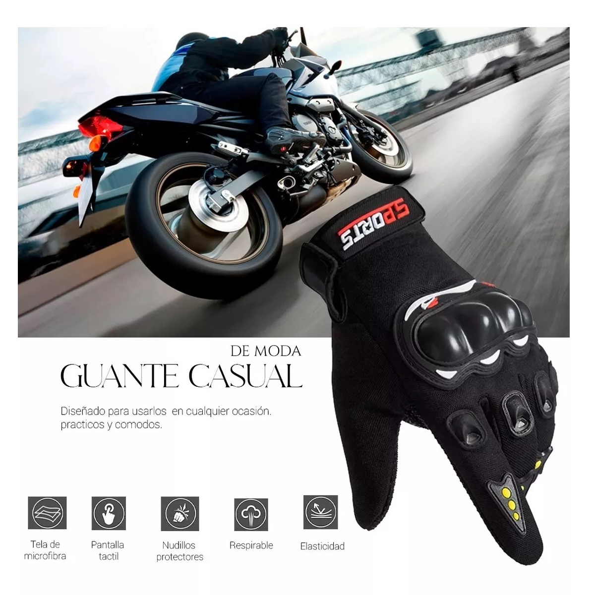 Guantes Con Proteccion Motociclista Anti Derrape Táctil Grande
