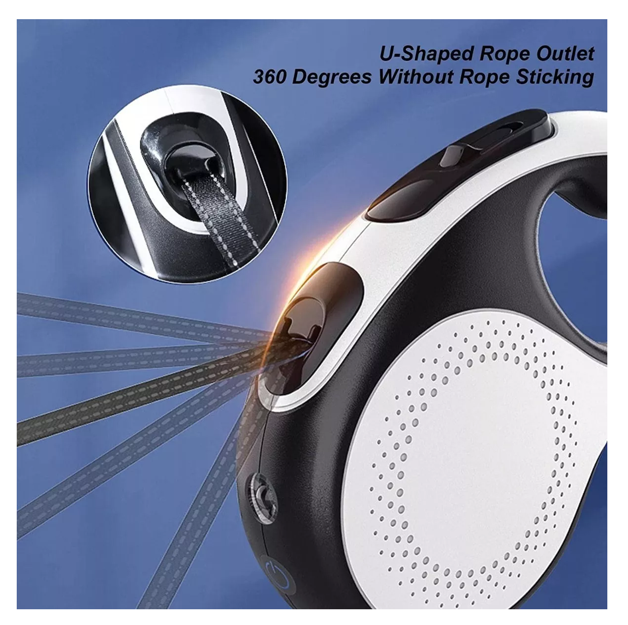 Correa Retractil Lampara Para Perros Blanco con Negro