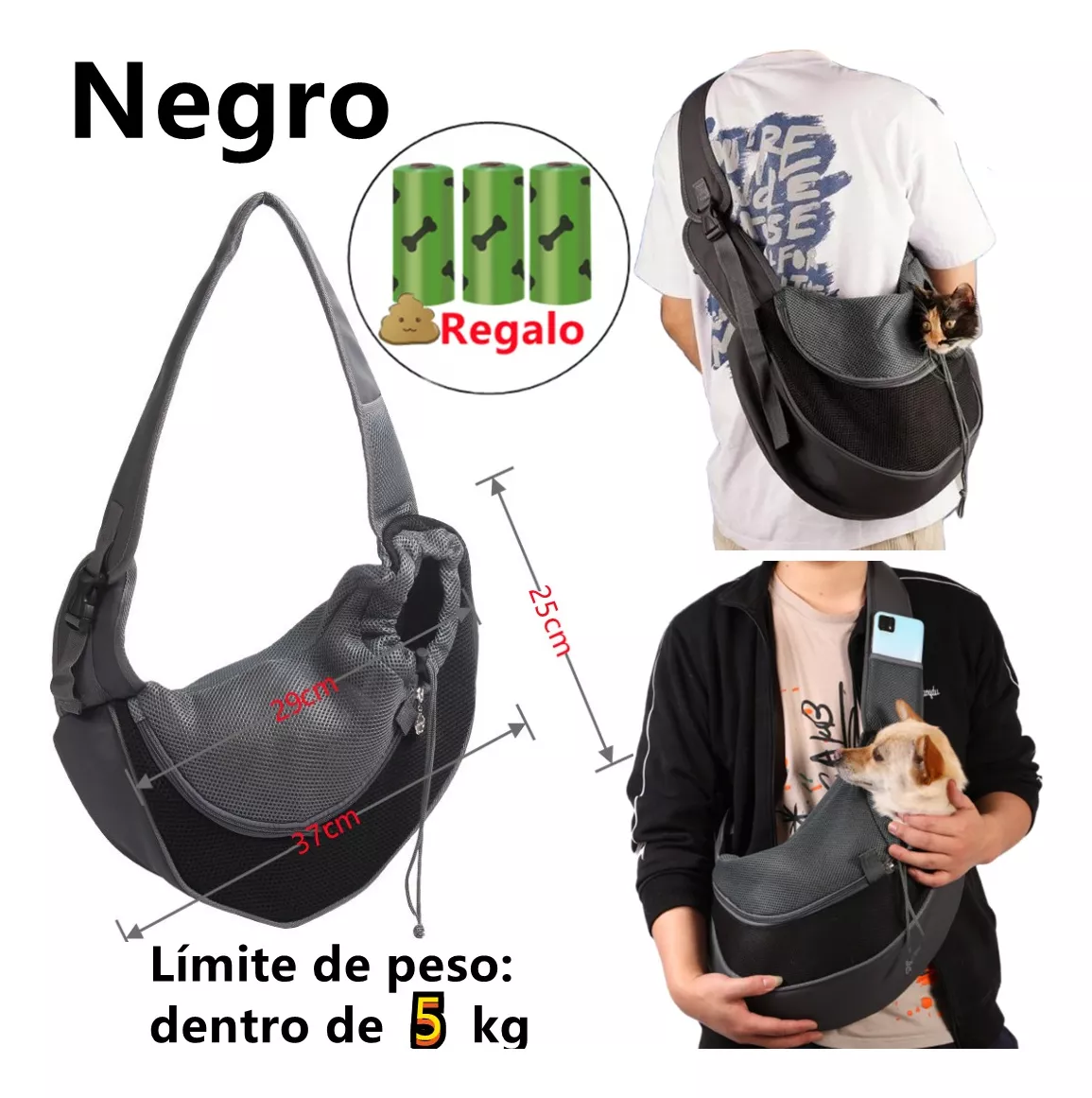 Mochila/cangurera Para Mascotas Negra