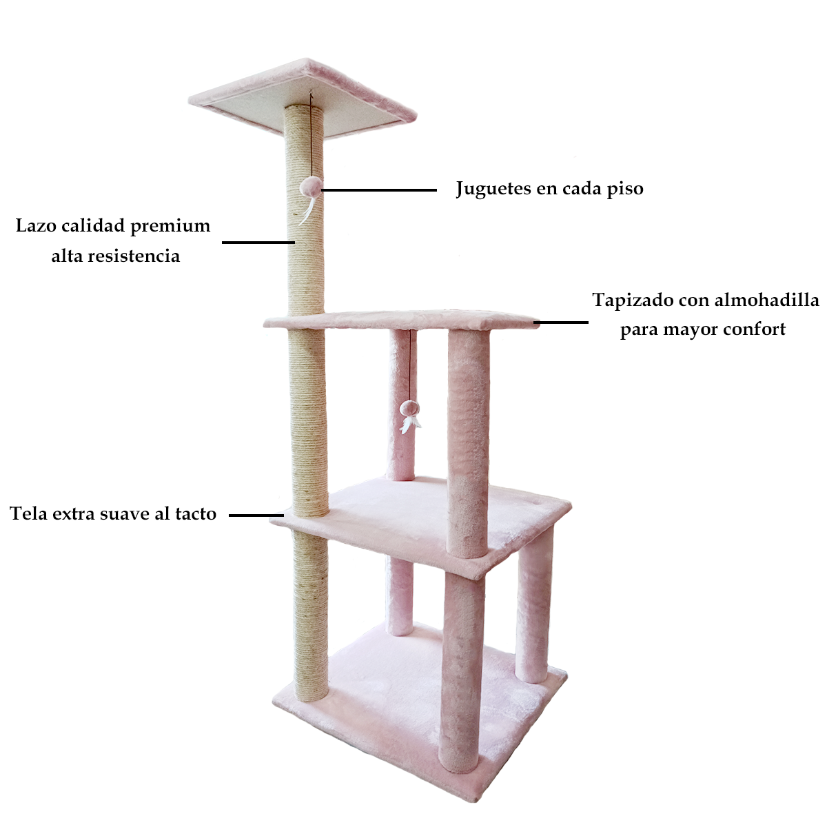 Torre Rascador Para Gato 160 Cm Tres Pisos color Rosa