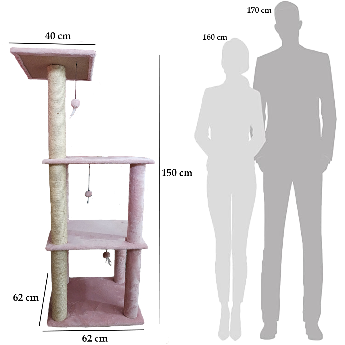 Torre Rascador Para Gato 160 Cm Tres Pisos color Rosa
